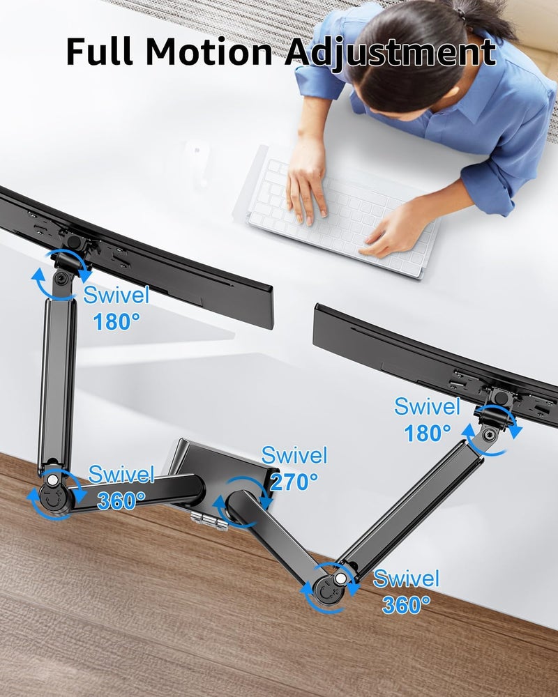 MOUNTUP Dual Monitor Stand fits up to 32 inch, 4.4-22 lbs Computer Screens, Dual Monitor Desk Mount Height Adjustable, Monitor Arms for 2 Monitors, Home Office VESA Mounts, Freelift Black - Image 5